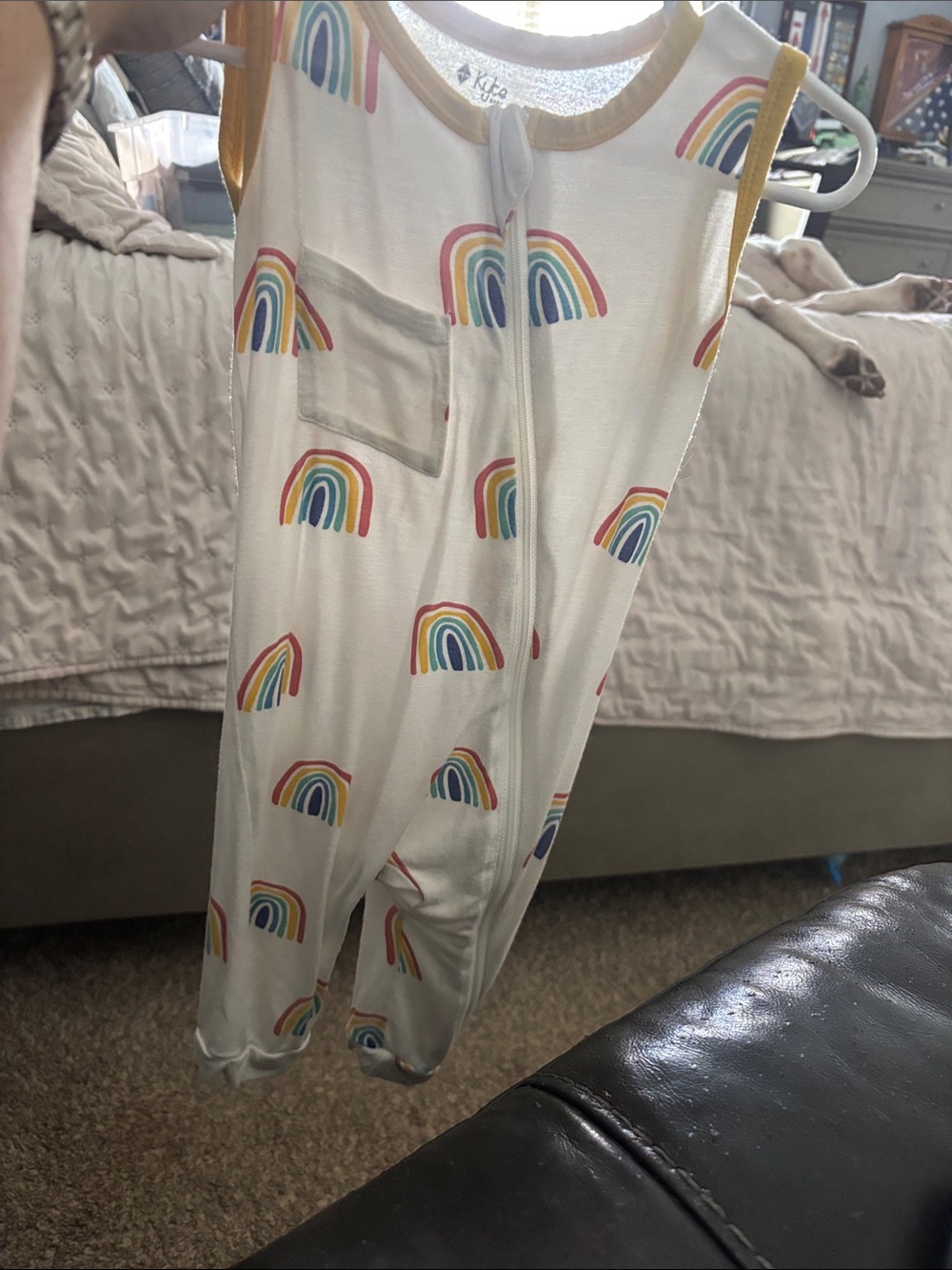 White Rainbow Print Baby Sleeper Romper
